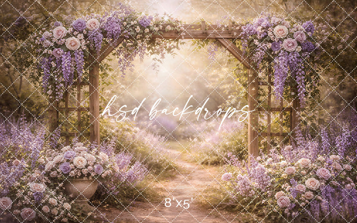 Wisteria Rose Garden Arbor Photography Backdrop – Romantic Spring Floral Path Scene | HSD Backdrops