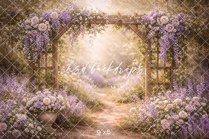 Wisteria Rose Garden Arbor Photography Backdrop – Romantic Spring Floral Path Scene | HSD Backdrops