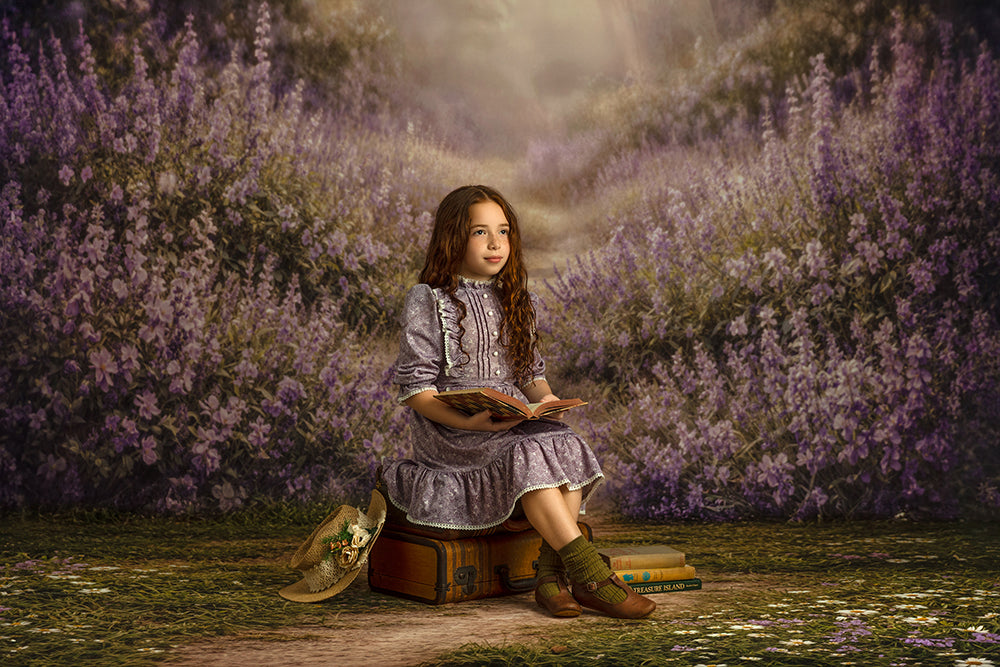 Lavender Wildflower Meadow Photography Backdrop – Dreamy Purple Field Portrait Scene | HSD Backdrops