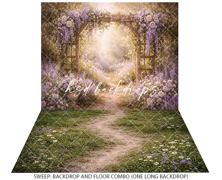 Wisteria Rose Garden Arbor Photography Backdrop – Romantic Spring Floral Path Scene | HSD Backdrops