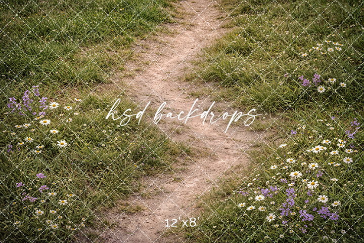 Wildflower Meadow Path Photography Floor Mat – Rustic Spring Grass Studio Floor | HSD Backdrops