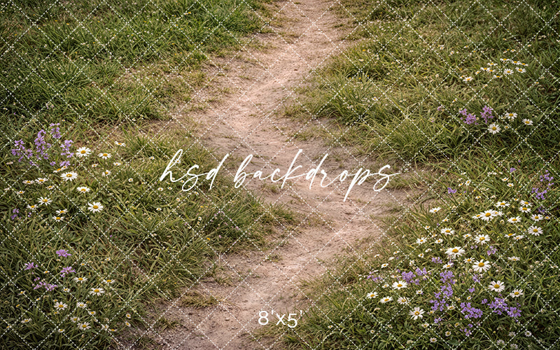 Wildflower Meadow Path Photography Floor Mat – Rustic Spring Grass Studio Floor | HSD Backdrops