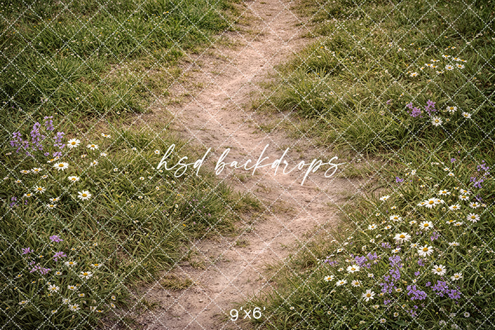 Wildflower Meadow Path Photography Floor Mat – Rustic Spring Grass Studio Floor | HSD Backdrops