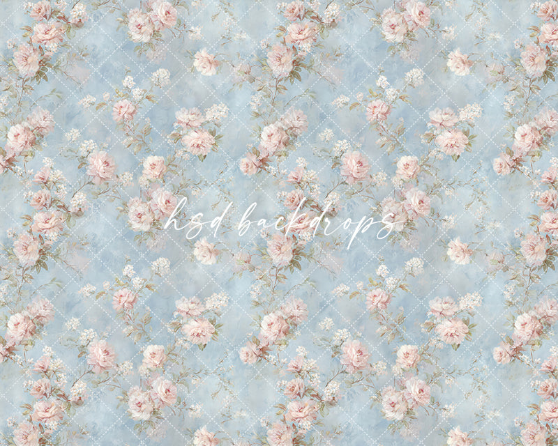 Vintage Blue Floral Photography Backdrop – Romantic Rose Portrait Design | HSD Backdrops