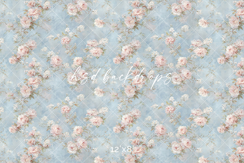 Vintage Blue Floral Photography Backdrop – Romantic Rose Portrait Design | HSD Backdrops