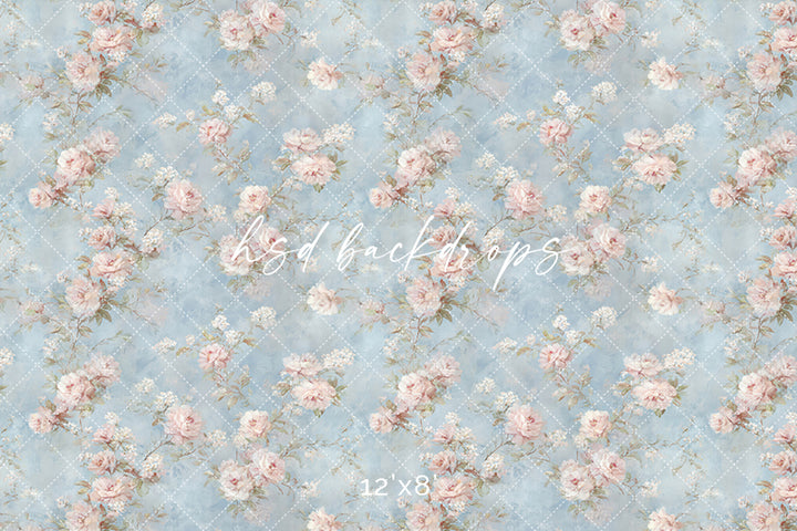 Vintage Blue Floral Photography Backdrop – Romantic Rose Portrait Design | HSD Backdrops