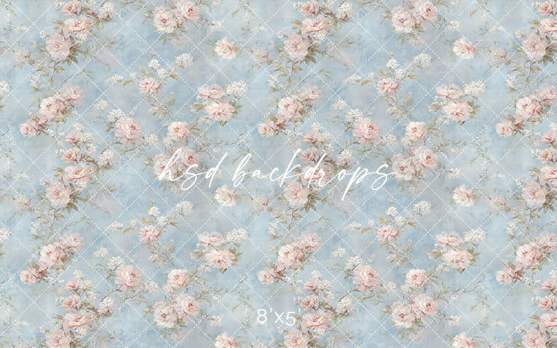 Vintage Blue Floral Photography Backdrop – Romantic Rose Portrait Design | HSD Backdrops