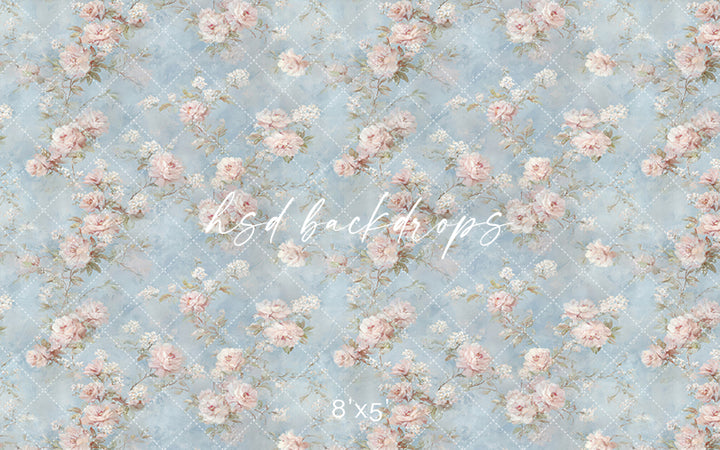 Vintage Blue Floral Photography Backdrop – Romantic Rose Portrait Design | HSD Backdrops