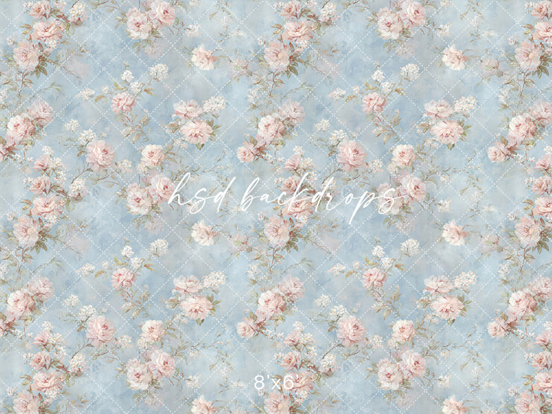 Vintage Blue Floral Photography Backdrop – Romantic Rose Portrait Design | HSD Backdrops