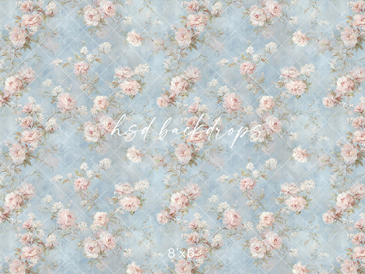 Vintage Blue Floral Photography Backdrop – Romantic Rose Portrait Design | HSD Backdrops
