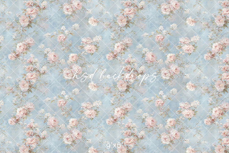 Vintage Blue Floral Photography Backdrop – Romantic Rose Portrait Design | HSD Backdrops