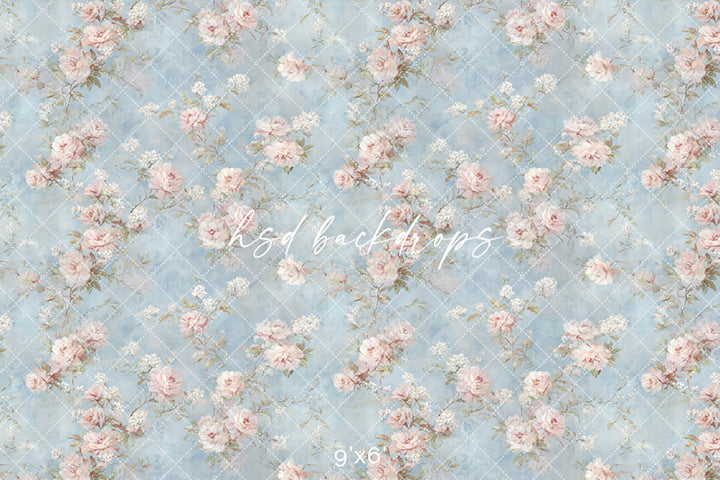 Vintage Blue Floral Photography Backdrop – Romantic Rose Portrait Design | HSD Backdrops