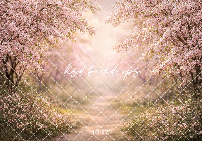 Cherry Blossom Garden Path Photography Backdrop – Dreamy Spring Garden Portrait Scene | HSD Backdrops