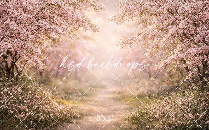 Cherry Blossom Garden Path Photography Backdrop – Dreamy Spring Garden Portrait Scene | HSD Backdrops