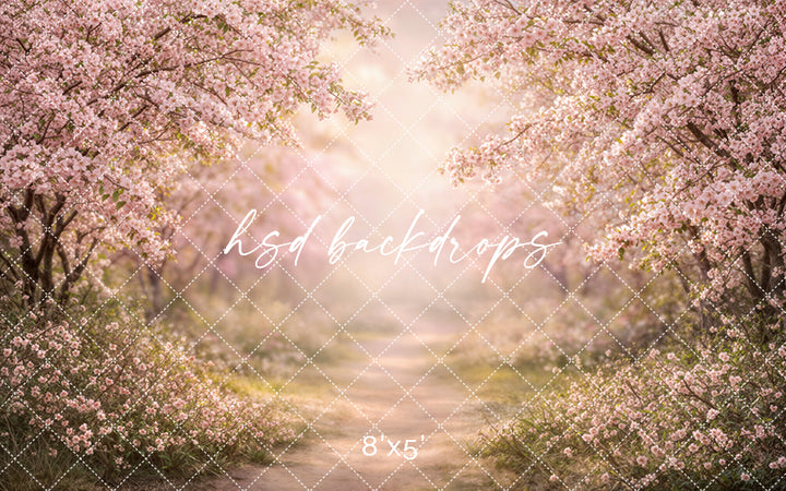 Cherry Blossom Garden Path Photography Backdrop – Dreamy Spring Garden Portrait Scene | HSD Backdrops