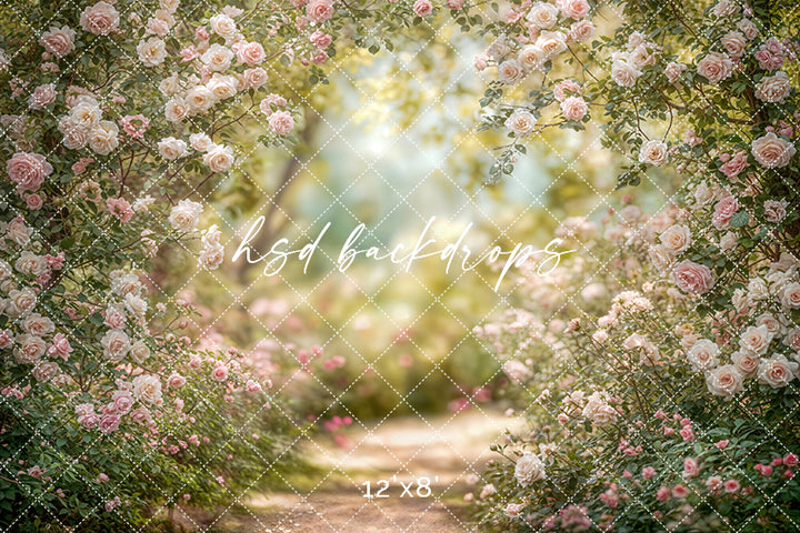 Blush Rose Garden Path Photography Backdrop – Dreamy Spring Portrait Scene | HSD Backdrops