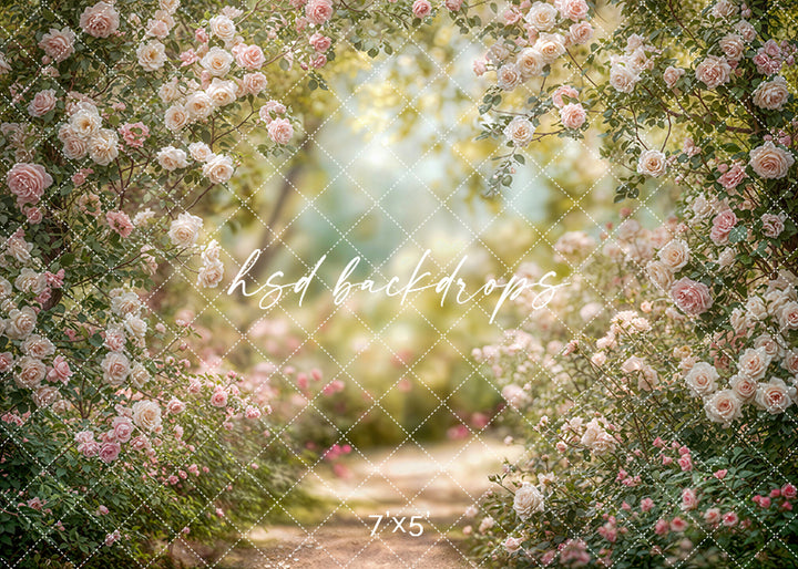 Blush Rose Garden Path Photography Backdrop – Dreamy Spring Portrait Scene | HSD Backdrops