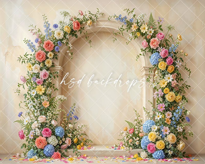 Colorful Botanical Arch Photography Backdrop – Fresh Spring Portrait Scene | HSD Backdrops