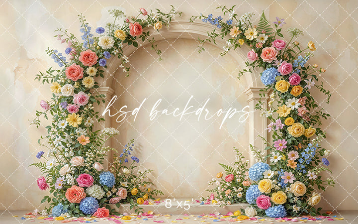 Colorful Botanical Arch Photography Backdrop – Fresh Spring Portrait Scene | HSD Backdrops