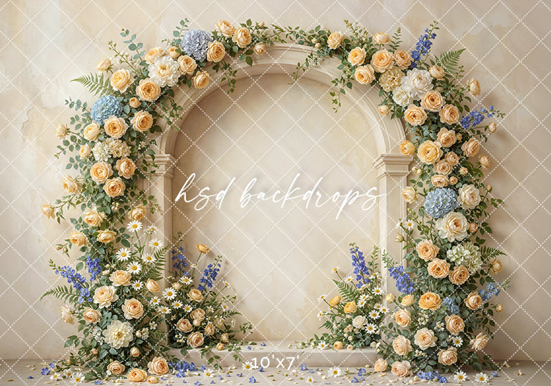 Yellow Garden Floral Arch Photography Backdrop – Elegant Spring Portrait Scene | HSD Backdrops