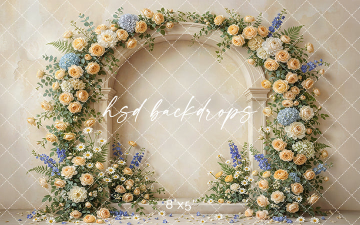 Yellow Garden Floral Arch Photography Backdrop – Elegant Spring Portrait Scene | HSD Backdrops