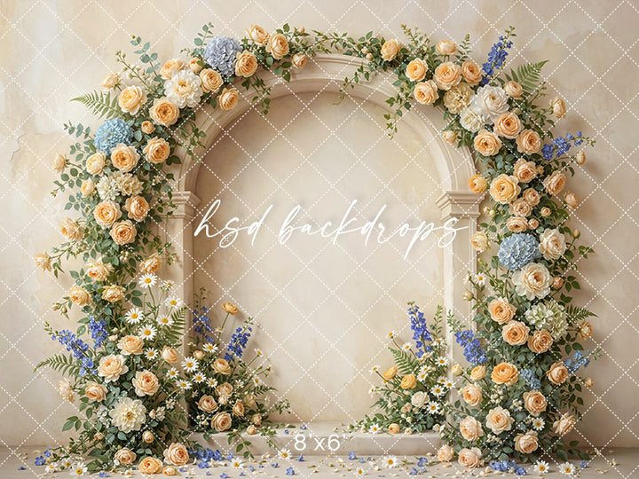 Yellow Garden Floral Arch Photography Backdrop – Elegant Spring Portrait Scene | HSD Backdrops