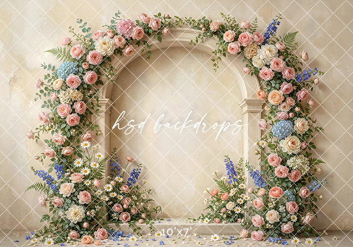 Blush Garden Floral Arch Photography Backdrop – Elegant Spring Portrait Scene | HSD Backdrops