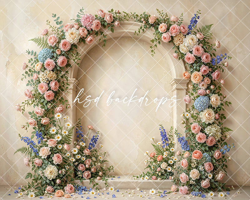 Blush Garden Floral Arch Photography Backdrop – Elegant Spring Portrait Scene | HSD Backdrops