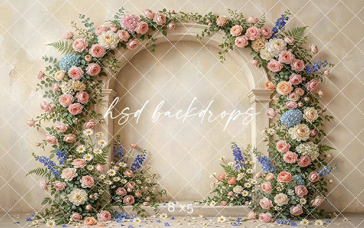Blush Garden Floral Arch Photography Backdrop – Elegant Spring Portrait Scene | HSD Backdrops