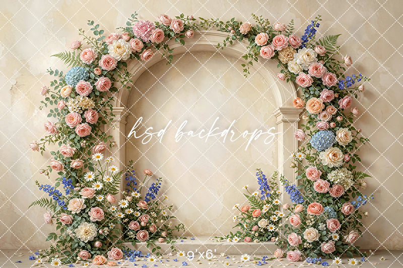 Blush Garden Floral Arch Photography Backdrop – Elegant Spring Portrait Scene | HSD Backdrops