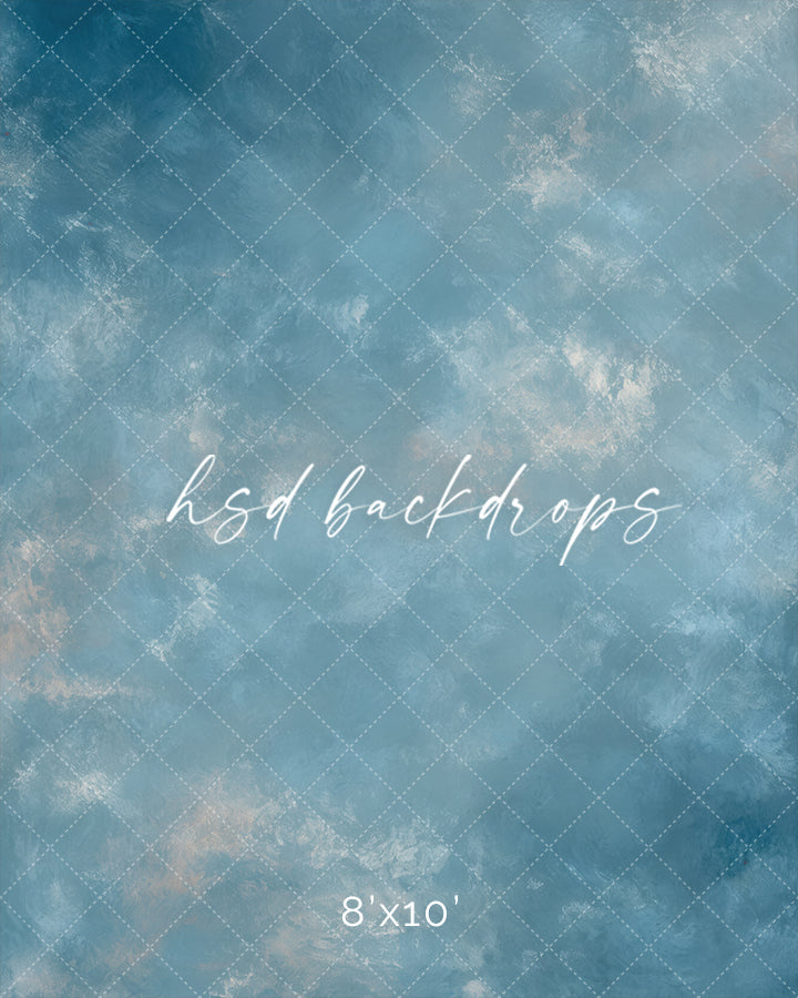 Tranquil Tide soft blue photo backdrop with cloudy, painterly texture for newborn, maternity, and portrait photography.