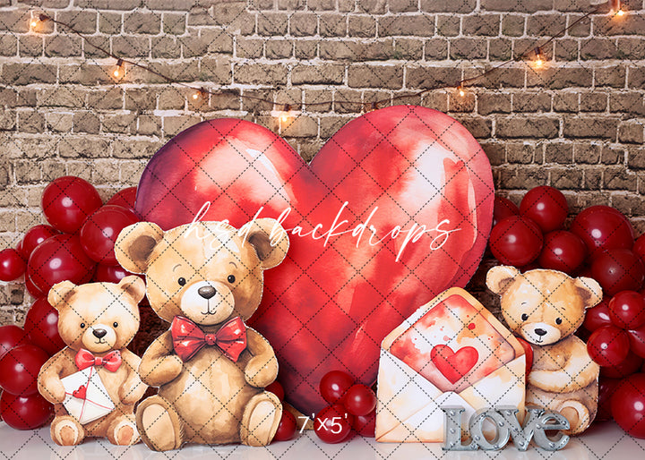 Teddy Bear valentines Day Themed Photo Backdrop 