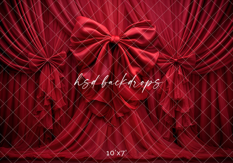 Bow Backdrop Computer Red Scarlet Satin Bow Red Draped Fabric Photo Backdrop – HSD Photography ...