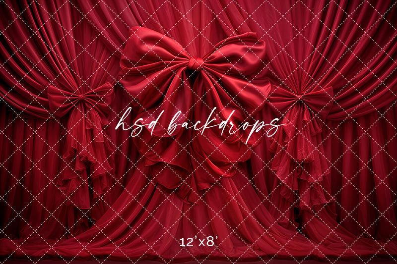 Bow Backdrop Computer Red Scarlet Satin Bow Red Draped Fabric Photo Backdrop – HSD Photography ...