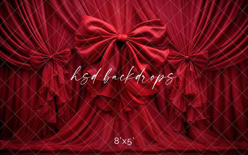 Bow Backdrop Computer Red Scarlet Satin Bow Red Draped Fabric Photo Backdrop – HSD Photography ...