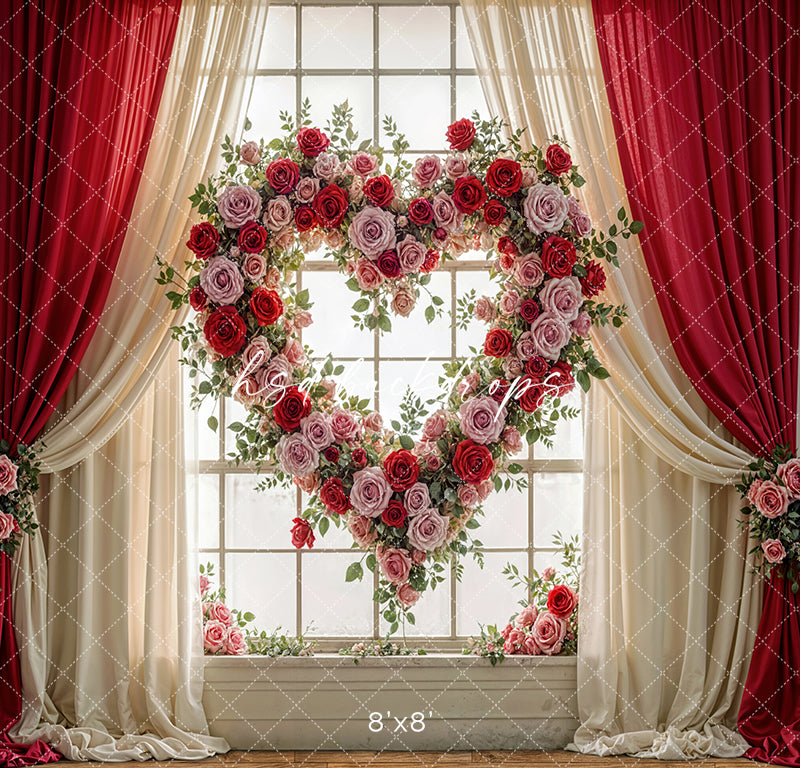 Heart of Roses Window – Valentine’s Day Photography Backdrop