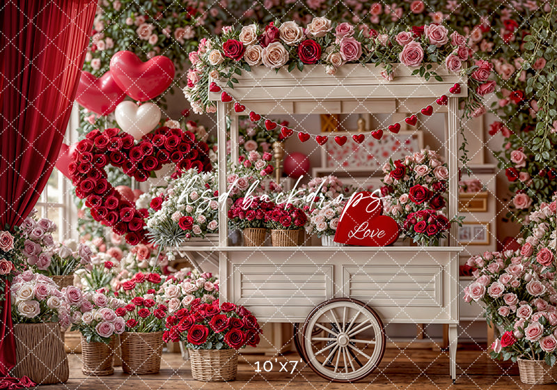 Love Blooms Market Cart – Valentine’s Day Studio Backdrop