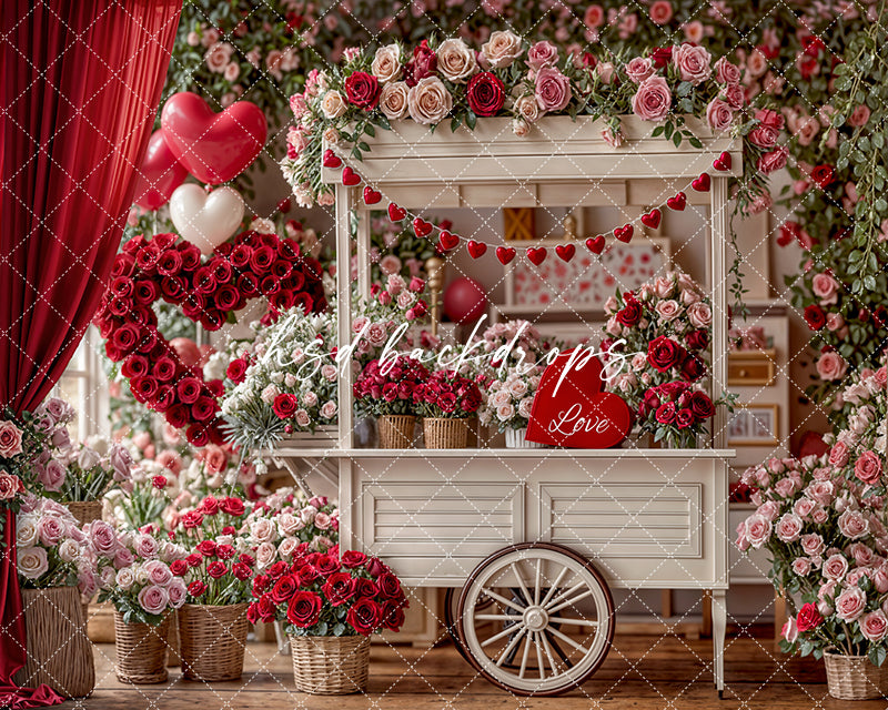 Love Blooms Market Cart – Valentine’s Day Studio Backdrop