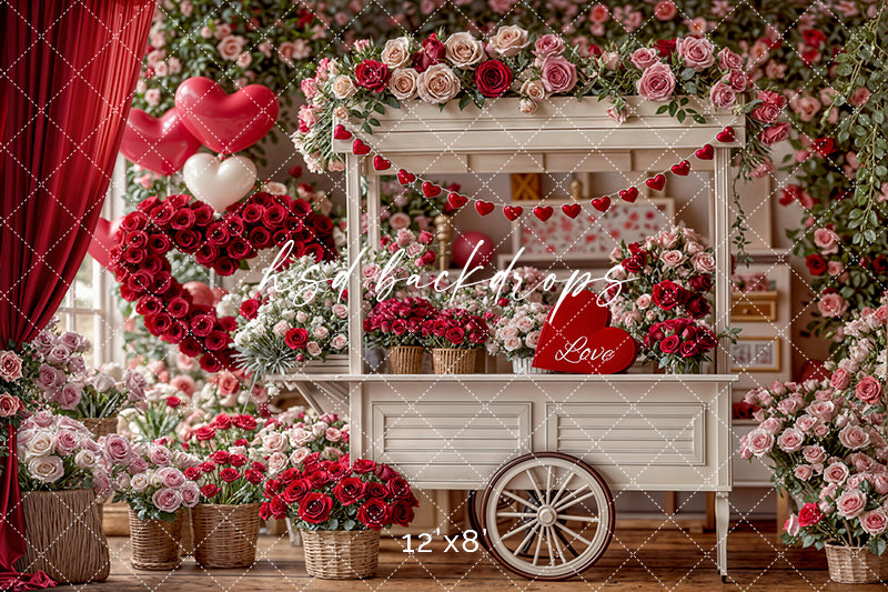 Love Blooms Market Cart – Valentine’s Day Studio Backdrop