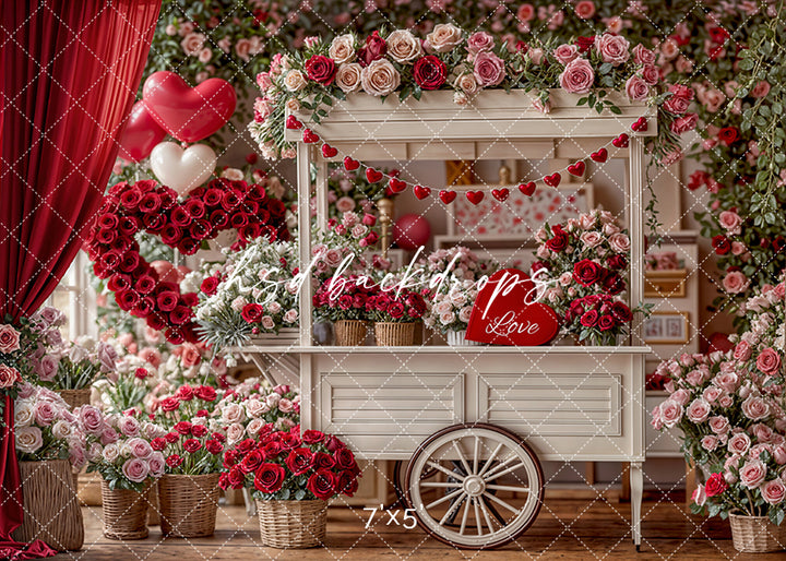 Love Blooms Market Cart – Valentine’s Day Studio Backdrop