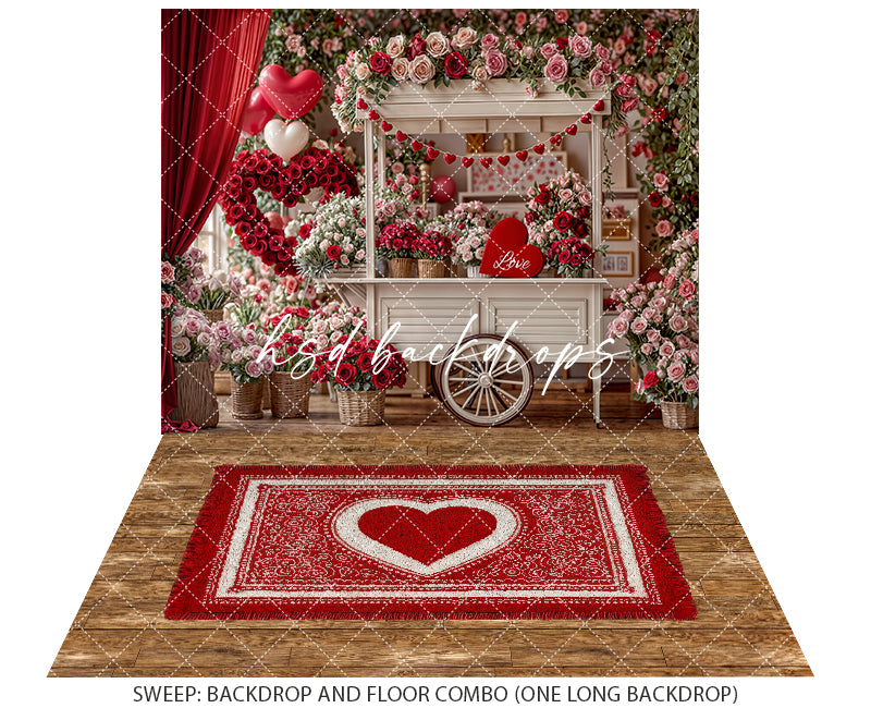 Love Blooms Market Cart – Valentine’s Day Studio Backdrop
