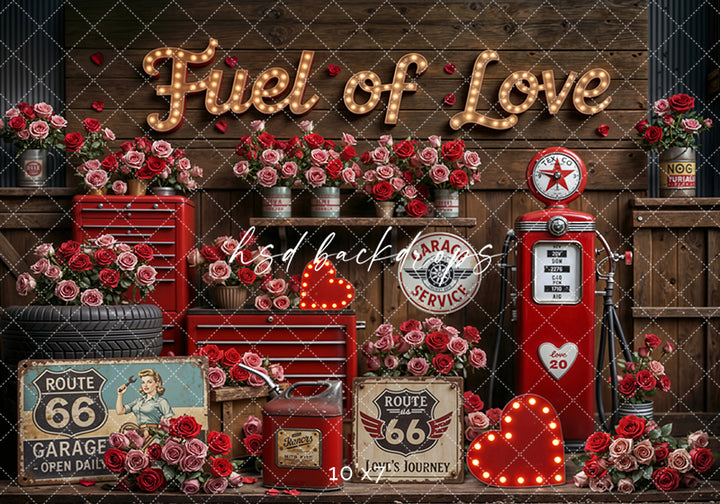 Fuel of Love – Valentine’s Day Garage Photo Backdrop