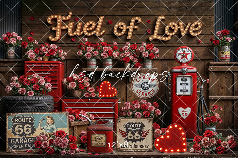 Fuel of Love – Valentine’s Day Garage Photo Backdrop