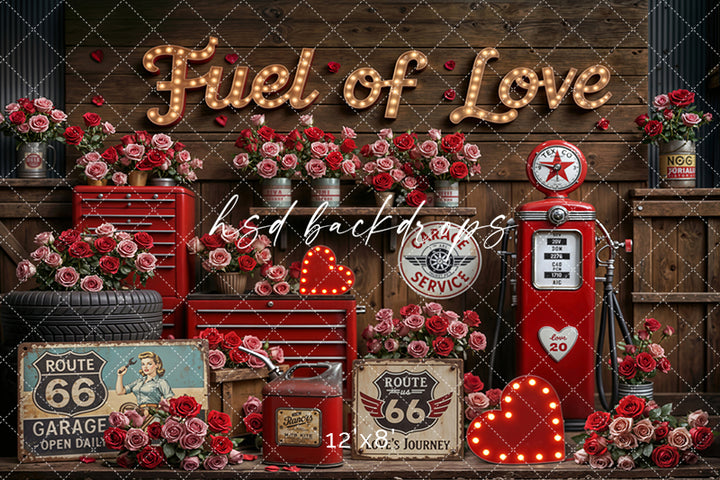 Fuel of Love – Valentine’s Day Garage Photo Backdrop