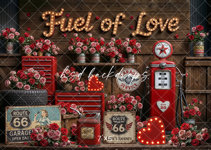 Fuel of Love – Valentine’s Day Garage Photo Backdrop