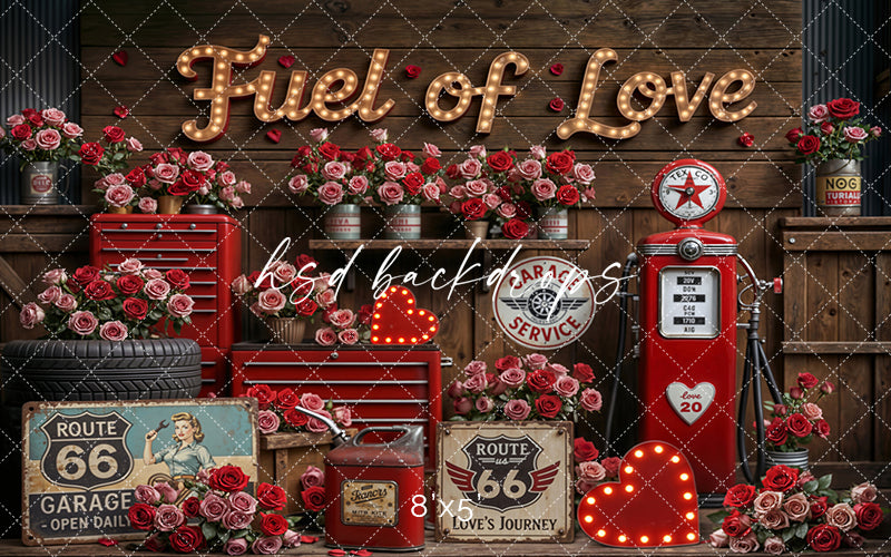 Fuel of Love – Valentine’s Day Garage Photo Backdrop