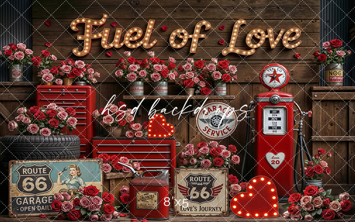 Fuel of Love – Valentine’s Day Garage Photo Backdrop