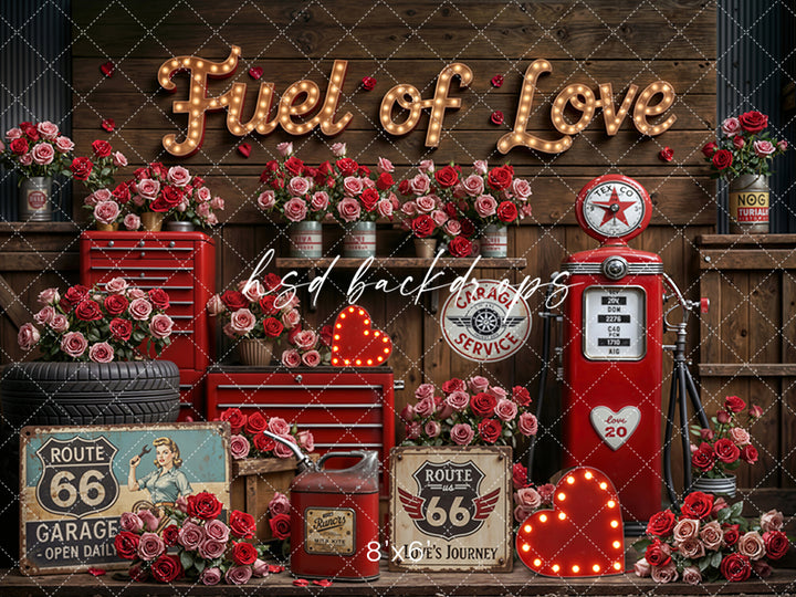 Fuel of Love – Valentine’s Day Garage Photo Backdrop