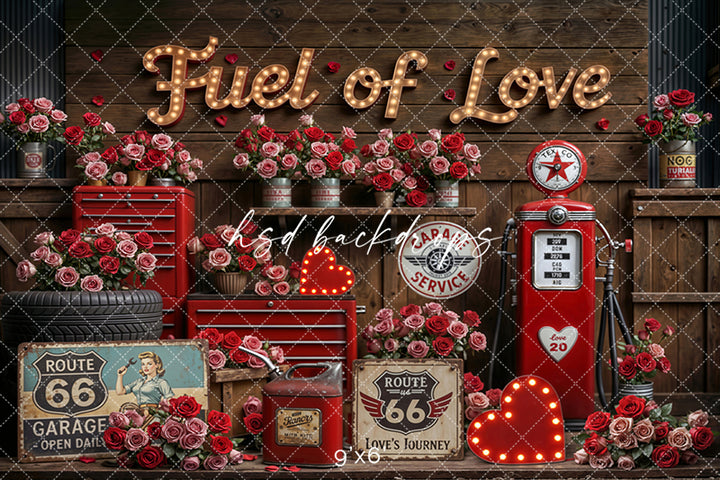 Fuel of Love – Valentine’s Day Garage Photo Backdrop