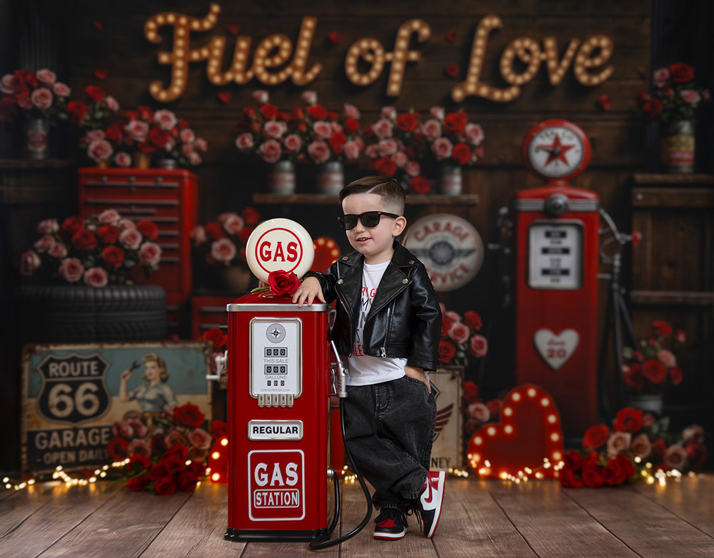 Fuel of Love – Valentine’s Day Garage Photo Backdrop